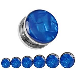 Ocelový šroubovací plug perleťový modrý Velikost: 14 mm