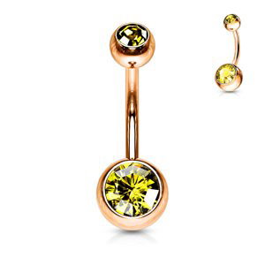 Rosegold piercing do pupíku se zirkonem Barva: Topaz, Velikost: 1,6 mm x 10 mm x 5 mm x 8 mm