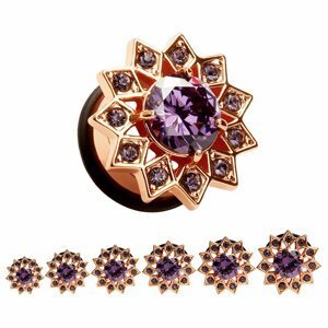 Rosegold plug s fialovými krystaly Velikost: 18 mm