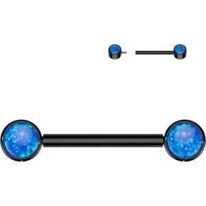 Titanová činka do bradavky s opálovými kamínky Joanne Barva: Černá / Opálově modrá, Délka / Průměr: 14 mm, Velikost koncovky: 5 mm