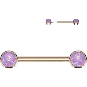 Titanová činka do bradavky s opálovými kamínky Joanne Barva: Rose Gold/Opal Purple, Délka / Průměr: 14 mm, Velikost koncovky: 5 mm