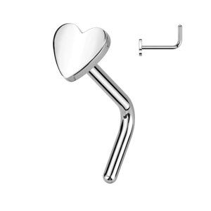 Titanový piercing do nosu do L srdce Nion Barva: Stříbrná, Velikost: 0,8 mm, Délka / Průměr: 6 mm