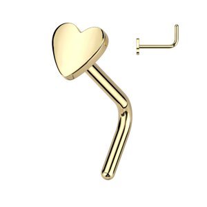 Titanový piercing do nosu do L srdce Nion Barva: Zlatá, Velikost: 1 mm, Délka / Průměr: 6 mm