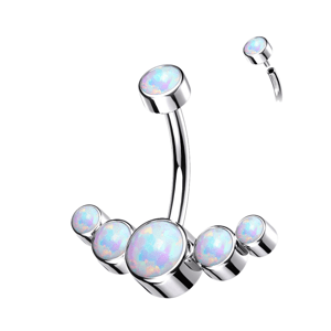 Titanový piercing do pupíku s řadou 5 opálů Barva: Opálová bílá