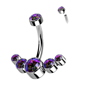 Titanový piercing do pupíku s vnitřním závitem a 5 zatočenými zirkony Barva: Vitřážová - střední