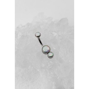 Titanový piercing do pupíku s vnitřním závitem a opálem Gemini White Opal