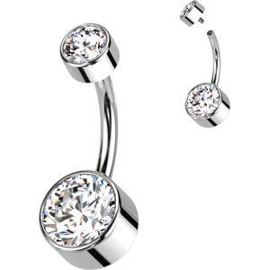 Titanový piercing do pupíku s vnitřním závitem a Swarovski zirkony Barva: Čirá, Délka / Průměr: 10 mm, Velikost koncovky: 5 & 8 mm