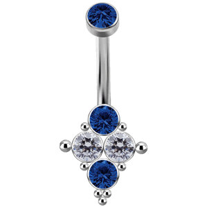 Titanový piercing do pupíku s vnitřním závitem s modrými Swarovski ® zirkony č.3