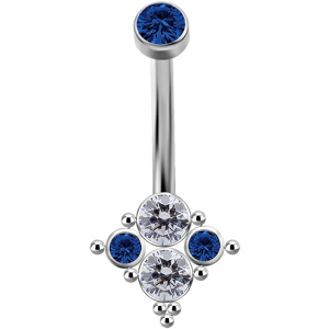 Titanový piercing do pupíku s vnitřním závitem s modrými Swarovski ® zirkony č.9