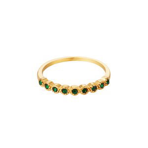 Zlacený ocelový prsten s 9 zelenými zirkony Velikost: 50