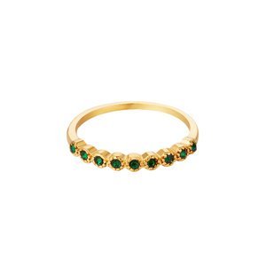 Zlacený ocelový prsten s 9 zelenými zirkony Velikost: 53
