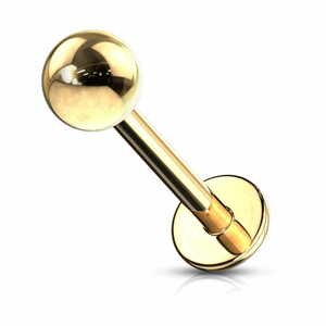 Zlatá labreta s kuličkou z chirurgické oceli Velikost: 1,2 mm, Délka / Průměr: 10 mm, Velikost koncovky: 3 mm