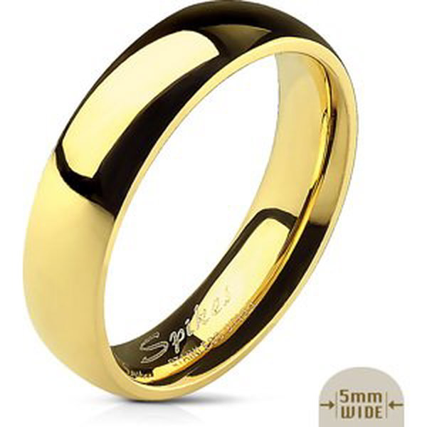 Zlatý ocelový prsten s lesklým povrchem Velikost: 62, Šíře: 5 mm