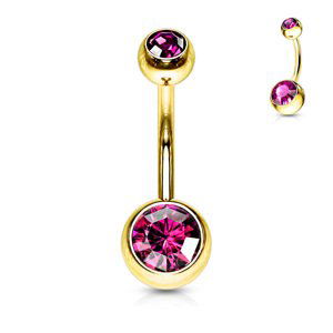 Zlatý piercing do pupíku s kamínky Barva: Fuchsia(Hot Pink), Velikost: 1,6 mm, Velikost koncovky: 5 & 8 mm
