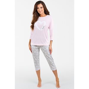 Dámské pyžamo Italian Fashion Noelie - třičtvrteční bavlněné Růžovo-šedá 2XL