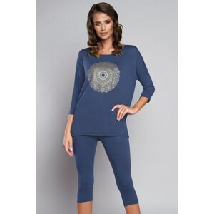 Dámské pyžamo Italian Fashion Mandala - tříčtvrteční Tmavě modrá L
