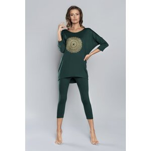 Dámské pyžamo Italian Fashion Mandala - tříčtvrteční Zelená M