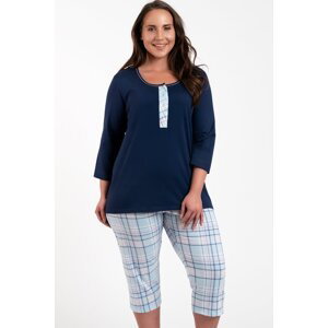 Dámské pyžamo Italian Fashion Allison - třičtvrteční bavlněné Tmavěmodrá-modrá XL