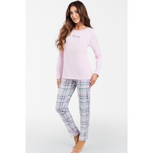 Dámské pyžamo Italian Fashion Glamour - dlouhé bavlněné Světle růžová-modrá M