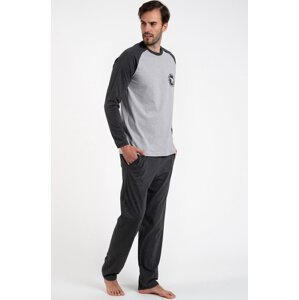 Pánské pyžamo Italian Fashion Morten - dlouhé z bavlny Šedo-tmavěšedá L