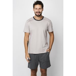 Pánské pyžamo Italian Fashion Abel - krátké Béžovo-šedá XL