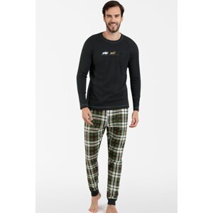 Pánské pyžamo Italian Fashion Seward - dlouhé bavlněné Tmavě šedá-zelená XL