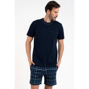 Pánské pyžamo Italian Fashion Ruben - krátké z bavlny Tmavě modrá 3XL