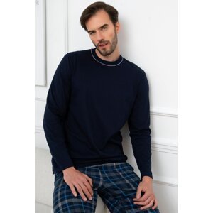 Pánské pyžamo Italian Fashion Ruben - dlouhé bavlněné Tmavě modrá 3XL
