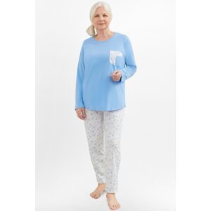 Dámské pyžamo Martel Lena - dlouhé bavlněné Světle modrá 2XL