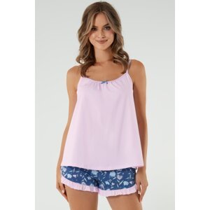 Dámské pyžamo Italian Fashion Tulip - krátké, na ramínkách Světle růžová-modrá XL