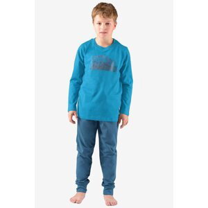 Bavlněné chlapecké pyžamo dlouhé Gina 69003P Tmavěmodrá-modrá 140-146