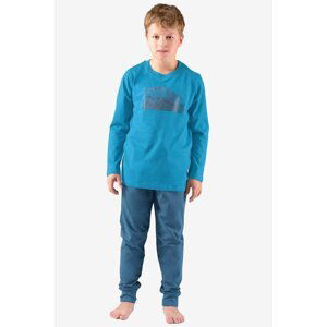 Bavlněné chlapecké pyžamo dlouhé Gina 69003P Tmavěmodrá-modrá 152-158