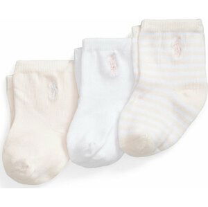 Sada 3 párů dětských vysokých ponožek Polo Ralph Lauren 445896762001 Pink/White
