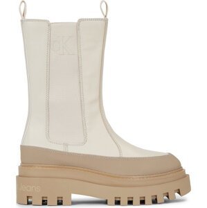 Kotníková obuv s elastickým prvkem Calvin Klein Jeans Flatform Chelsea Boot Lth Wn YW0YW01111 Eggshell/Travertine 0F7
