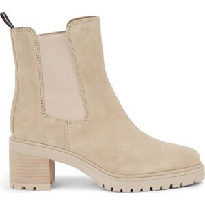 Polokozačky Tommy Hilfiger Essential Midheel Suede Bootie FW0FW07522 Béžová