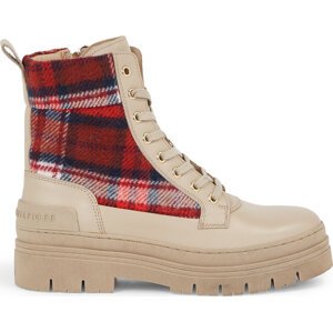 Polokozačky Tommy Hilfiger Feminine Tartan Lace Up Bootie FW0FW07670 Béžová