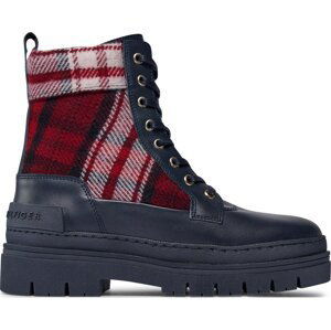 Polokozačky Tommy Hilfiger Feminine Tartan Lace Up Bootie FW0FW07670 Modrá