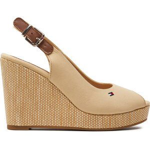 Sandály Tommy Hilfiger Iconic Elena Sling Back Wedge FW0FW04789 Béžová