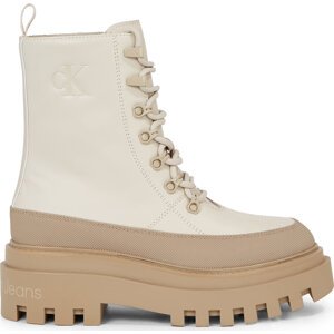 Polokozačky Calvin Klein Jeans Flatform Lace Up Boot Lth YW0YW01110 Eggshell/Travertine 0F7