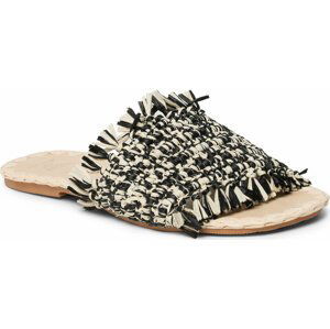 Nazouváky Manebi Fringed Knots Raffia Leather Sandals V 3.4 Y0 Black Natural Melange