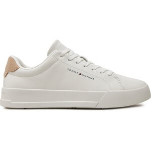 Sneakersy Tommy Hilfiger Th Court Leather Grain Ess FM0FM05297 Écru