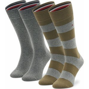 Sada 2 párů pánských vysokých ponožek Tommy Hilfiger 342021001 Olive/Grey Melange 081