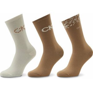 Sada 3 párů dámských vysokých ponožek Calvin Klein 701219849 Brown Combo 003