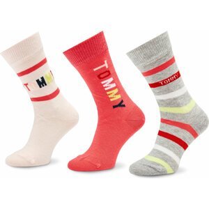 Sada 3 párů dětských vysokých ponožek Tommy Hilfiger 701222670 Pink/Multicolor 027