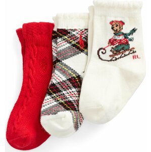 Sada 3 párů dětských vysokých ponožek Polo Ralph Lauren 445896758001 Red/Cream