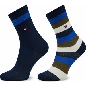 Sada 2 párů dětských vysokých ponožek Tommy Hilfiger 354009001 Olive Green/Blue Combo 052
