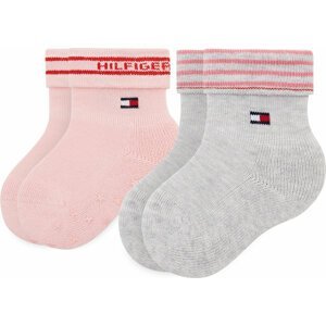 Sada 2 párů dětských vysokých ponožek Tommy Hilfiger 701220274 Pink Combo 002