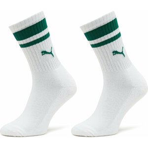 Sada 2 párů vysokých ponožek unisex Puma Crew Heritage Stripe 2P Unisex 907944 White / Green 08