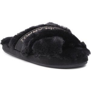 Bačkory Tommy Hilfiger Shiny Webbing Furry Slipper FW0FW06092 Black BDS