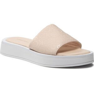 Nazouváky Calvin Klein Flatform Slide - Canv Mono HW0HW00893 Sand Mono 0LD